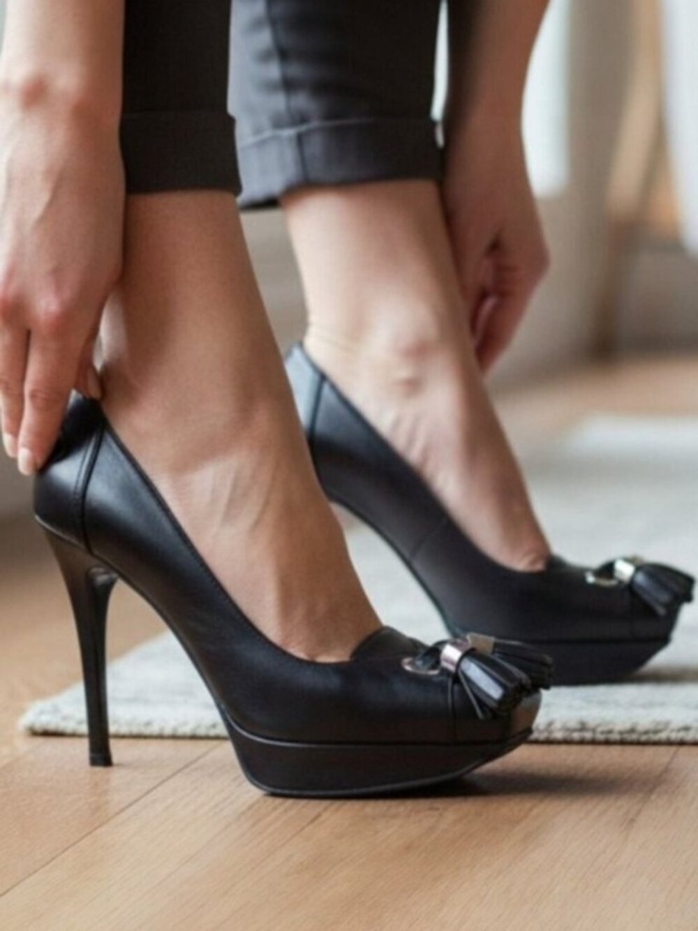 Celine Black Leather Square Toe Tassel Grommet Stiletto Pumps Size 6.5